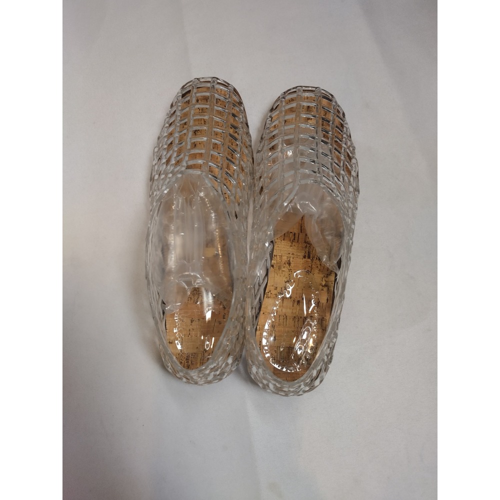 Clear Woven Jelly Flats Square Toe Slip On Summer Shoes Cork Footbed Size 37 NEW - Picture 3 of 5